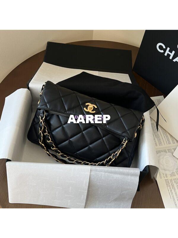 Replica Chanel 24P New Hobo Bag in Lambskin AS4754 Black 3