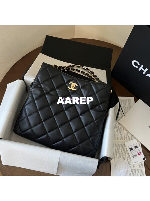 Replica Chanel 24P New Hobo Bag in Lambskin AS4754 Black 4