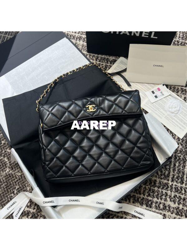 Replica Chanel 24P New Large Hobo Bag in Lambskin AS4777 Black