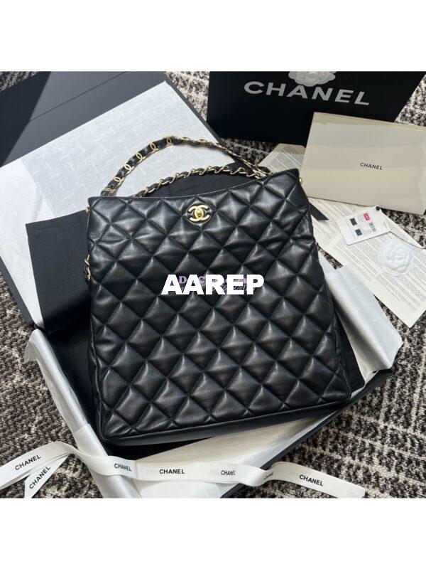 Replica Chanel 24P New Large Hobo Bag in Lambskin AS4777 Black 2