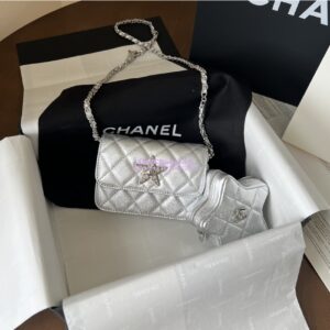 Replica Chanel 24C Silver Quilted Sheepskin Star Waist Bag 2 in 1 Limited Edition CD0144