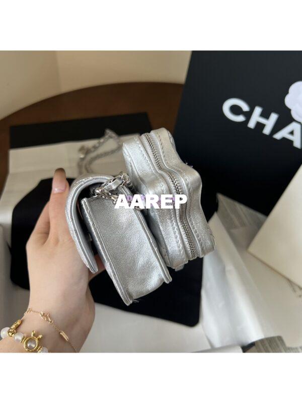 Replica Chanel 24C Silver Quilted Sheepskin Star Waist Bag 2 in 1 Limited Edition CD0144 2