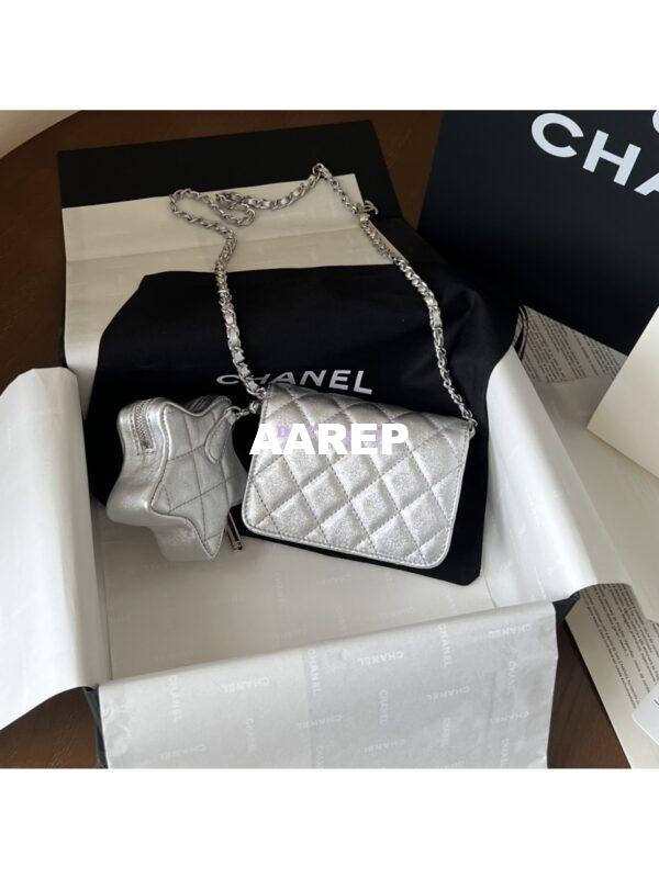 Replica Chanel 24C Silver Quilted Sheepskin Star Waist Bag 2 in 1 Limited Edition CD0144 3