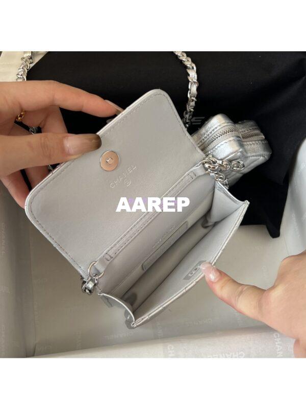 Replica Chanel 24C Silver Quilted Sheepskin Star Waist Bag 2 in 1 Limited Edition CD0144 5