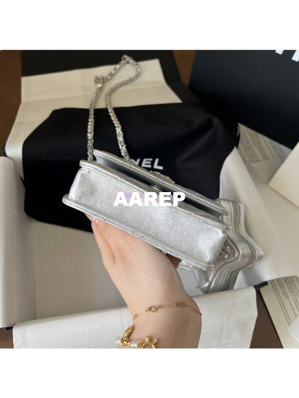 Replica Chanel 24C Silver Quilted Sheepskin Star Waist Bag 2 in 1 Limited Edition CD0144 8