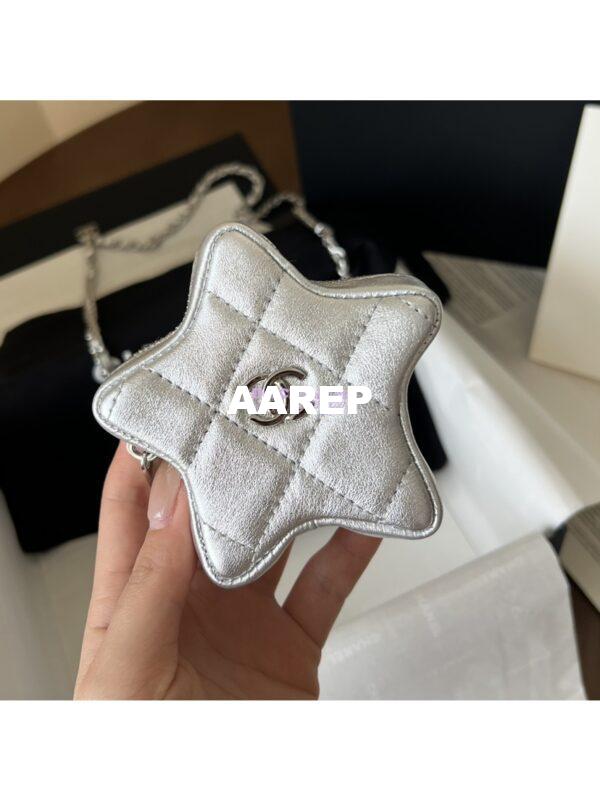 Replica Chanel 24C Silver Quilted Sheepskin Star Waist Bag 2 in 1 Limited Edition CD0144 9