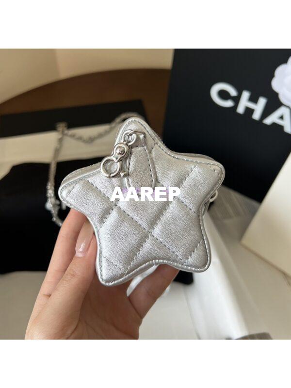 Replica Chanel 24C Silver Quilted Sheepskin Star Waist Bag 2 in 1 Limited Edition CD0144 11