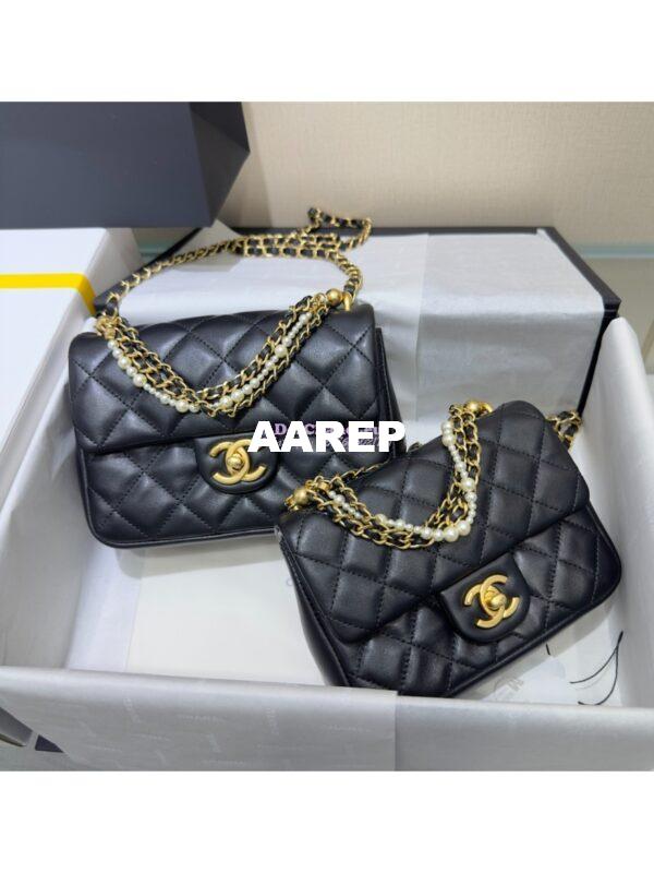 Replica Chanel 24P Seasonal Small Flap Bag with Pearl Top Handle Chain AS4384 Black