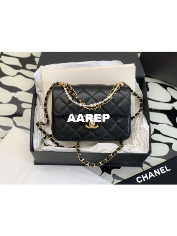 Replica Chanel 24P Seasonal Small Flap Bag with Pearl Top Handle Chain AS4384 Black 2