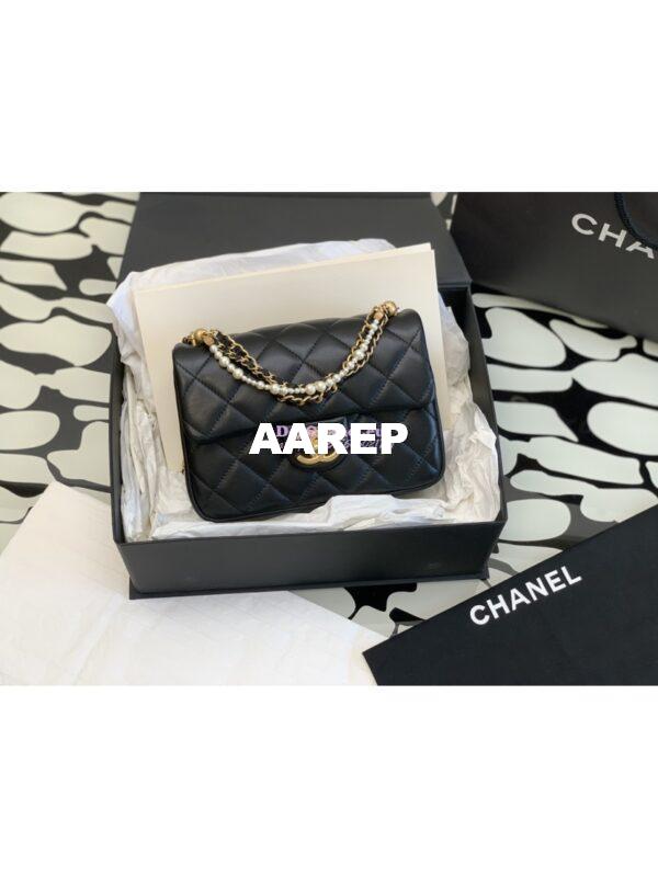 Replica Chanel 24P Seasonal Small Flap Bag with Pearl Top Handle Chain AS4384 Black 3