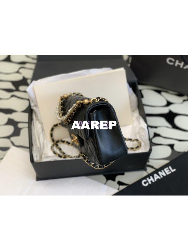 Replica Chanel 24P Seasonal Small Flap Bag with Pearl Top Handle Chain AS4384 Black 5