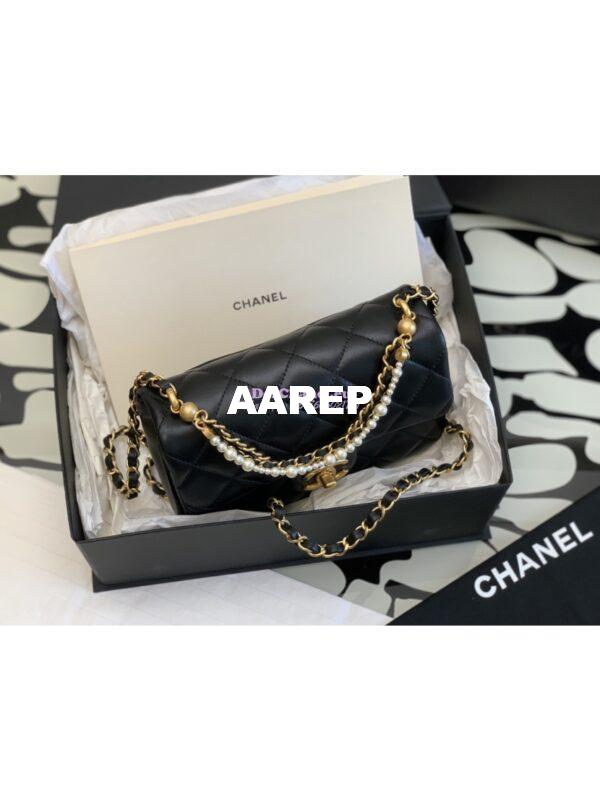 Replica Chanel 24P Seasonal Small Flap Bag with Pearl Top Handle Chain AS4384 Black 6
