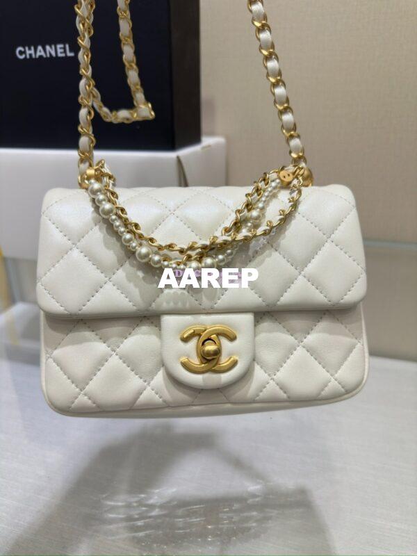 Replica Chanel 24P Seasonal Mini Flap Bag with Pearl Top Handle Chain AS4385 White 3