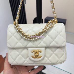 Replica Chanel 24P Seasonal Mini Flap Bag with Pearl Top Handle Chain AS4385 White 2
