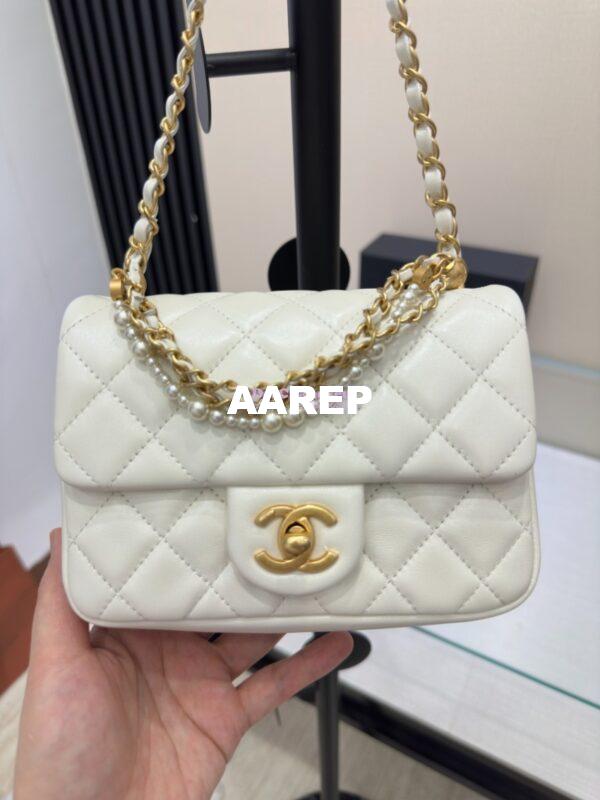 Replica Chanel 24P Seasonal Mini Flap Bag with Pearl Top Handle Chain AS4385 White 4