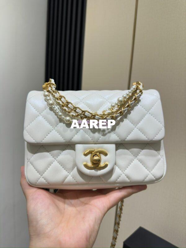 Replica Chanel 24P Seasonal Mini Flap Bag with Pearl Top Handle Chain AS4385 White 5