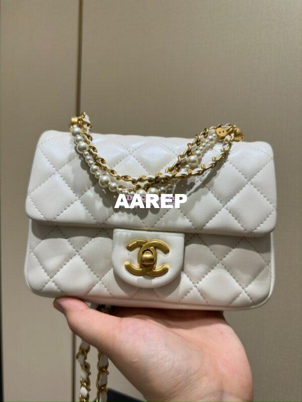 Replica Chanel 24P Seasonal Mini Flap Bag with Pearl Top Handle Chain AS4385 White 6
