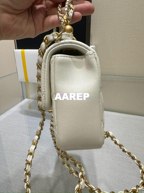 Replica Chanel 24P Seasonal Mini Flap Bag with Pearl Top Handle Chain AS4385 White 7