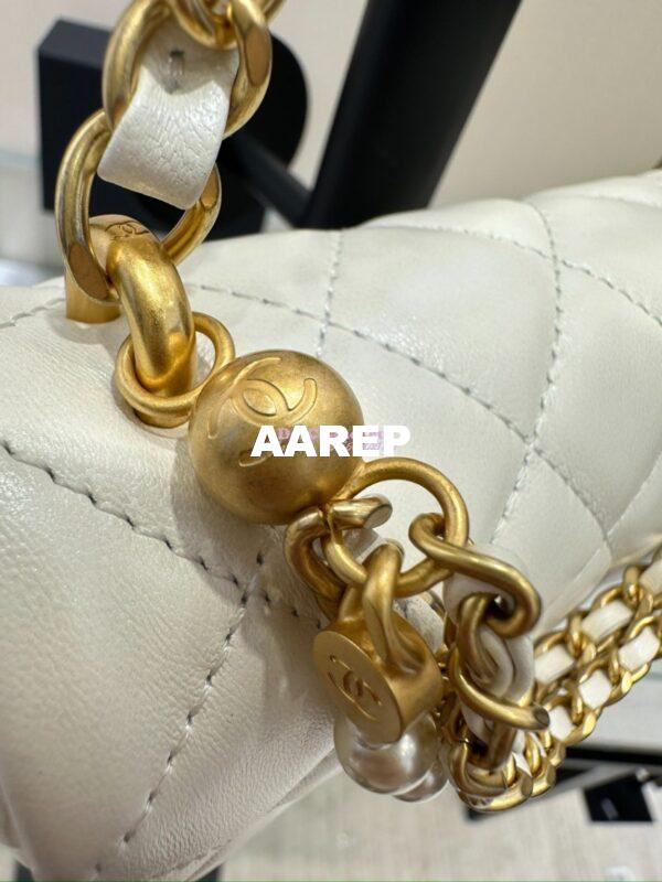 Replica Chanel 24P Seasonal Mini Flap Bag with Pearl Top Handle Chain AS4385 White 8