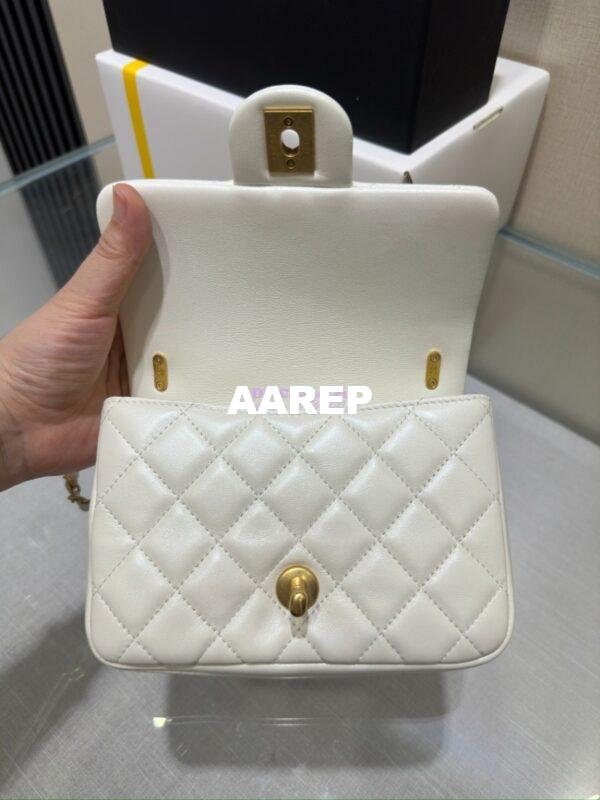 Replica Chanel 24P Seasonal Mini Flap Bag with Pearl Top Handle Chain AS4385 White 12