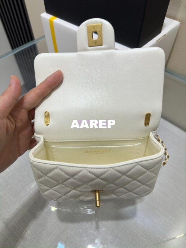 Replica Chanel 24P Seasonal Mini Flap Bag with Pearl Top Handle Chain AS4385 White 13