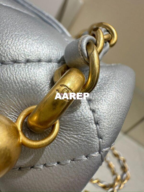 Replica Chanel 24P Seasonal Mini Flap Bag with Pearl Top Handle Chain AS4385 Iridescent Light Blue 7