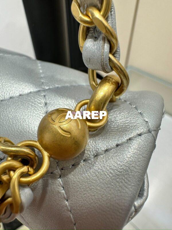 Replica Chanel 24P Seasonal Mini Flap Bag with Pearl Top Handle Chain AS4385 Iridescent Light Blue 8