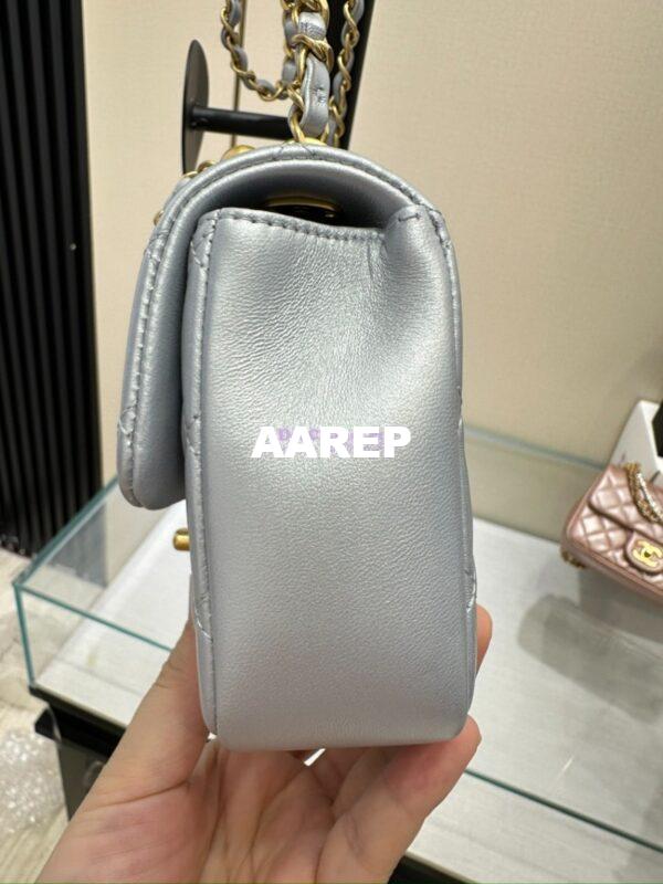 Replica Chanel 24P Seasonal Mini Flap Bag with Pearl Top Handle Chain AS4385 Iridescent Light Blue 9