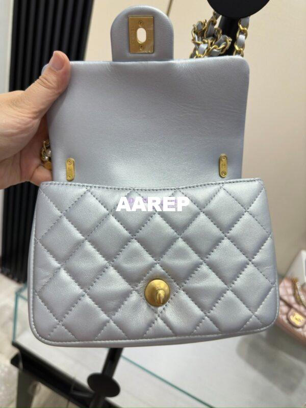 Replica Chanel 24P Seasonal Mini Flap Bag with Pearl Top Handle Chain AS4385 Iridescent Light Blue 12