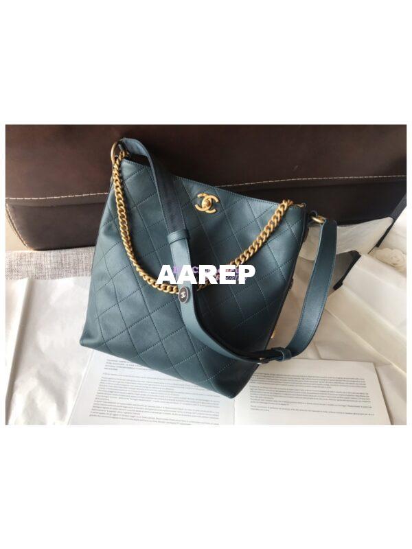 Replica Chanel Calfskin Hobo Bag A57576 Blue 2