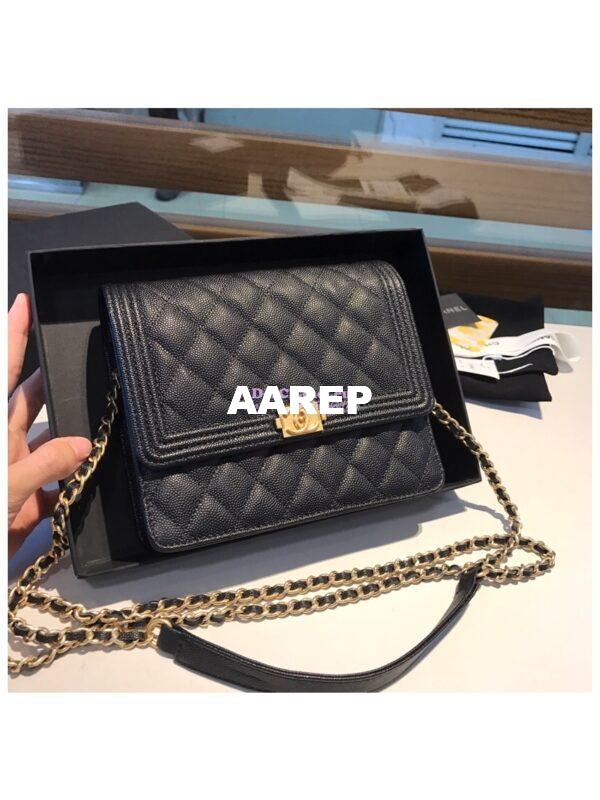 Replica Chanel Boy Square Clutch with Chain WOC A84433 Black 3