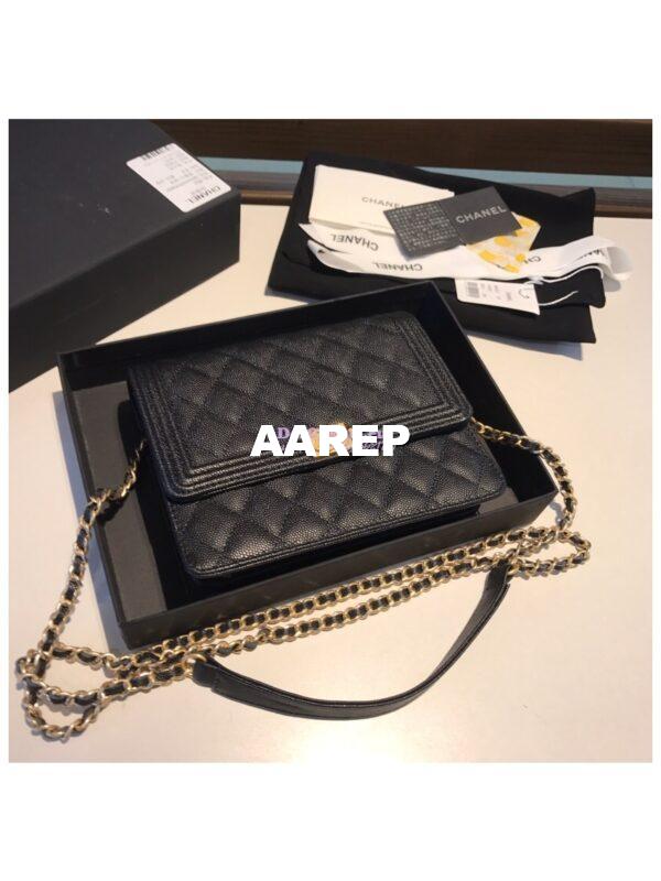 Replica Chanel Boy Square Clutch with Chain WOC A84433 Black 4