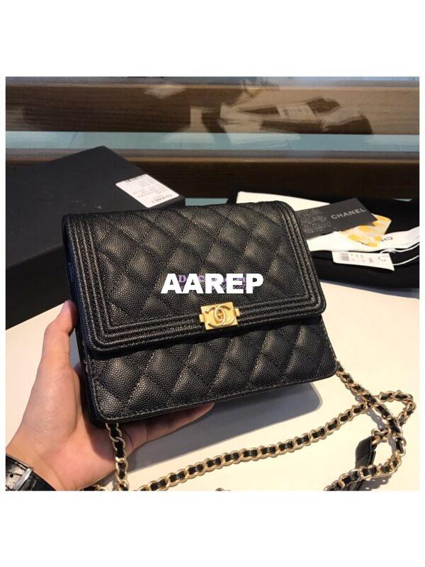Replica Chanel Boy Square Clutch with Chain WOC A84433 Black 5