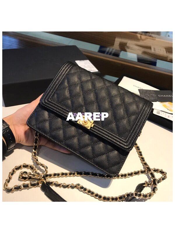 Replica Chanel Boy Square Clutch with Chain WOC A84433 Black 6