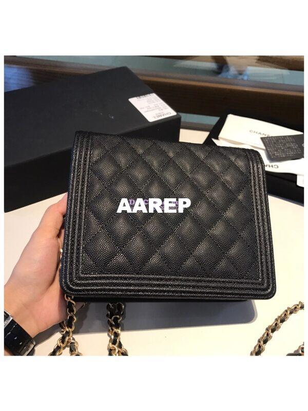 Replica Chanel Boy Square Clutch with Chain WOC A84433 Black 14