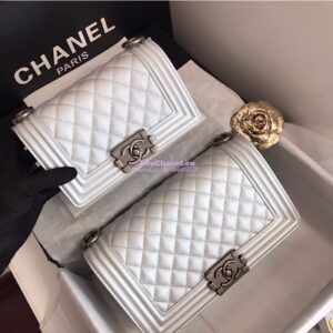Replica Chanel Quilted Boy Caviar Flap Bag in Metallic Silver