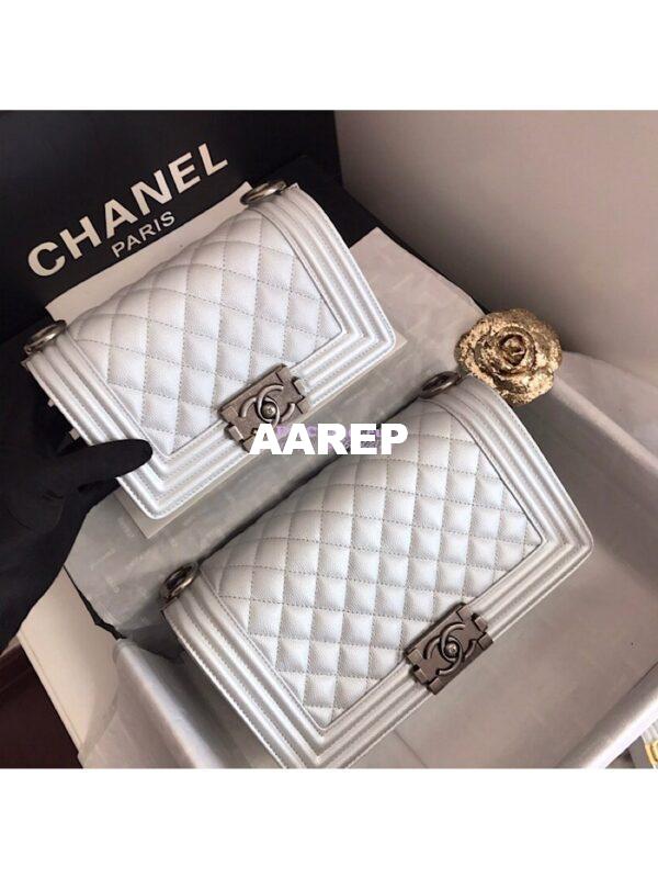 Replica Chanel Quilted Boy Caviar Flap Bag in Metallic Silver