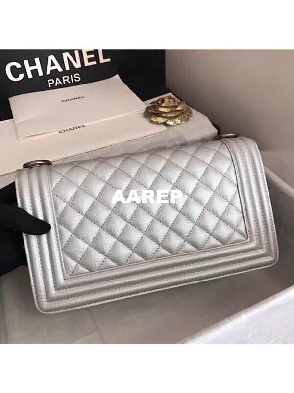Replica Chanel Quilted Boy Caviar Flap Bag in Metallic Silver 4