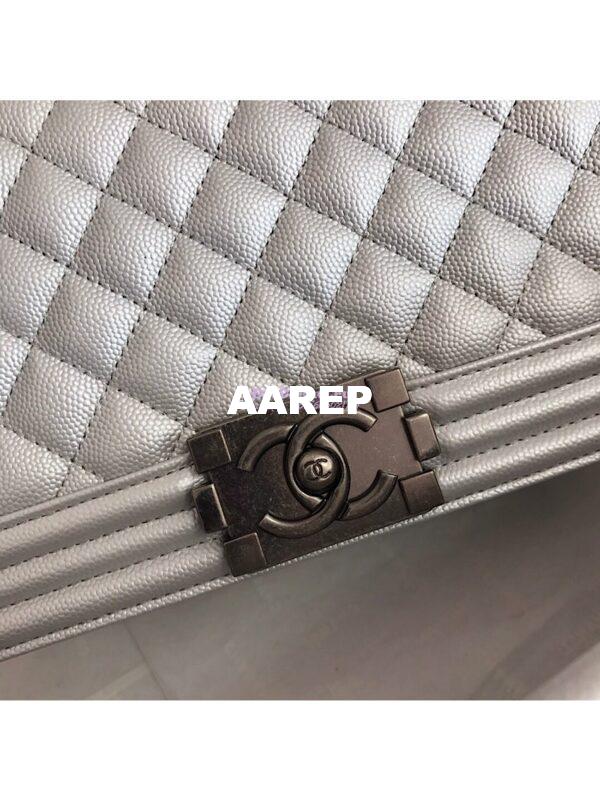 Replica Chanel Quilted Boy Caviar Flap Bag in Metallic Silver 5