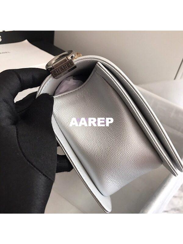 Replica Chanel Quilted Boy Caviar Flap Bag in Metallic Silver 6