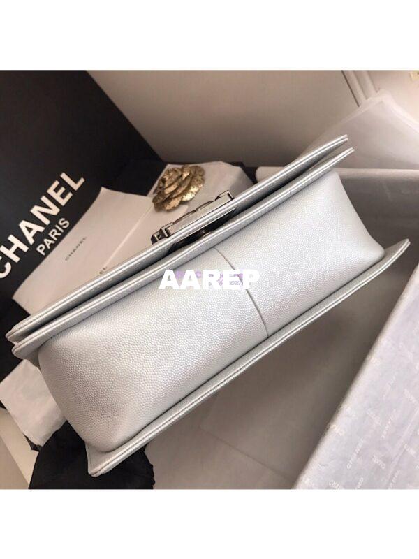 Replica Chanel Quilted Boy Caviar Flap Bag in Metallic Silver 7
