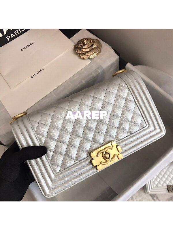 Replica Chanel Quilted Boy Caviar Flap Bag in Metallic Silver 12
