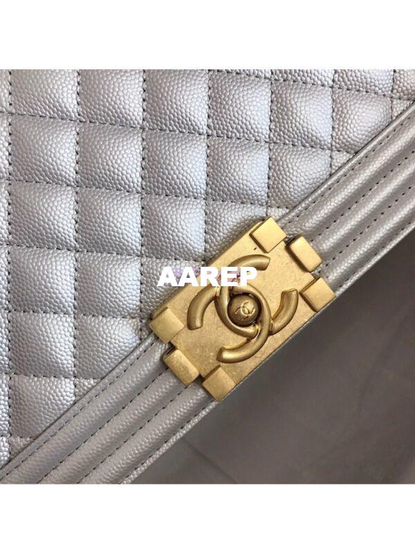 Replica Chanel Quilted Boy Caviar Flap Bag in Metallic Silver 13