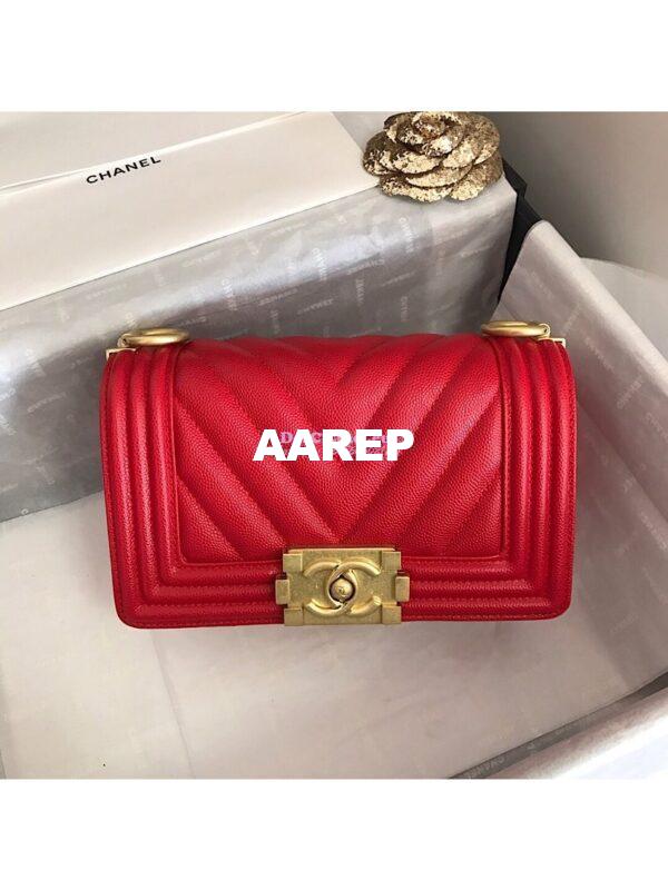 Replica Chanel Chevron Boy Flap Bag in Caviar Red 3