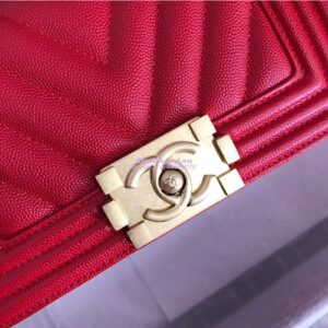 Replica Chanel Chevron Boy Flap Bag in Caviar Red 2