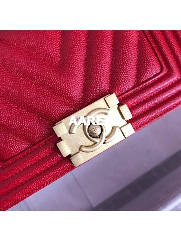 Replica Chanel Chevron Boy Flap Bag in Caviar Red 4