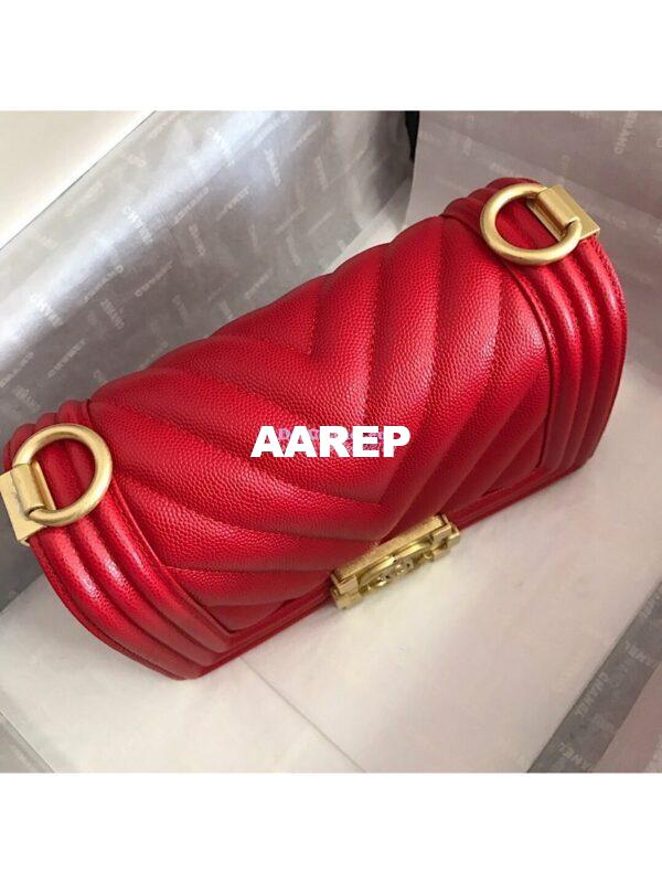 Replica Chanel Chevron Boy Flap Bag in Caviar Red 5