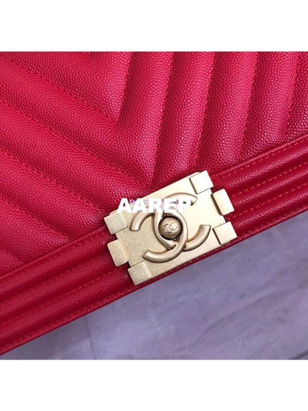 Replica Chanel Chevron Boy Flap Bag in Caviar Red 7