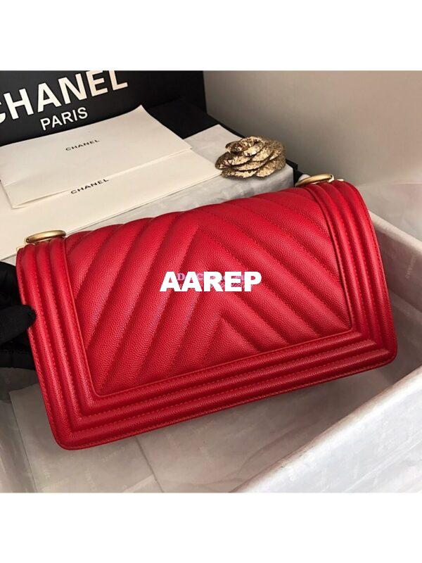 Replica Chanel Chevron Boy Flap Bag in Caviar Red 10