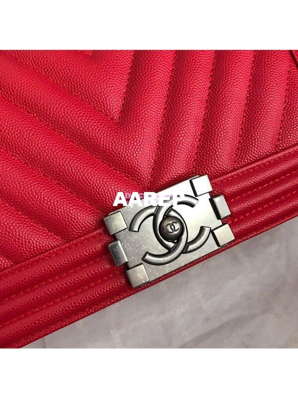 Replica Chanel Chevron Boy Flap Bag in Caviar Red 17